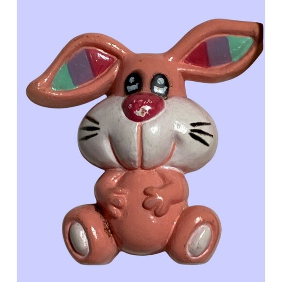 Vintage Pink Bunny Brooch Pin - Cute Handmade Easter Rabbit Jewelry - Picture 9 of 9